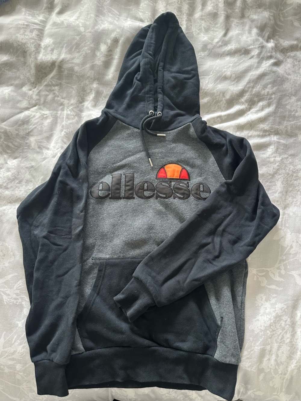 Ellesse Two-Tone Black and Gray Logo Hoodie with Orange Accent